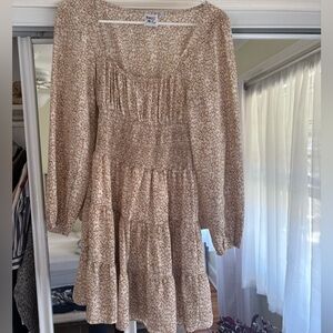 Brown Floral Tiered Long-Sleeve Dress